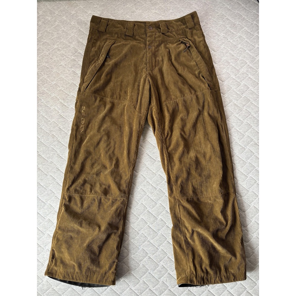 Salomon Clima PRO Snow Pants Mens XL Brown Corduroy Ski Waterproof Lined